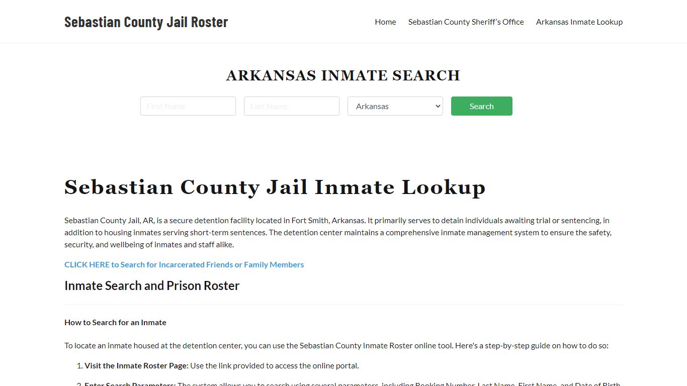 Sebastian County Jail Roster Lookup, AR, Inmate Search